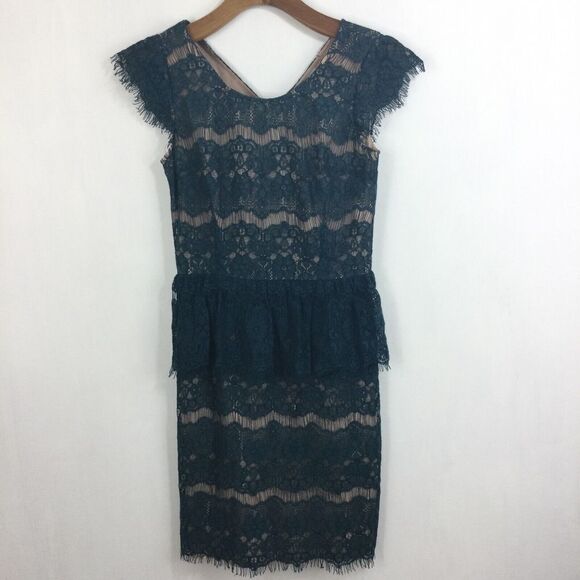 Maeve Anthropologie Womens Elsa Lace Peplum Cap Sleeve Dress Teal Blue Size XS - Picture 11 of 11